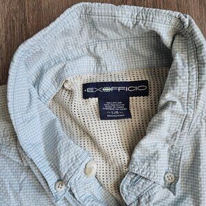 Ex Officio Blue Checkered  Long Sleeve Shirt Hiking Outdoor Mens L